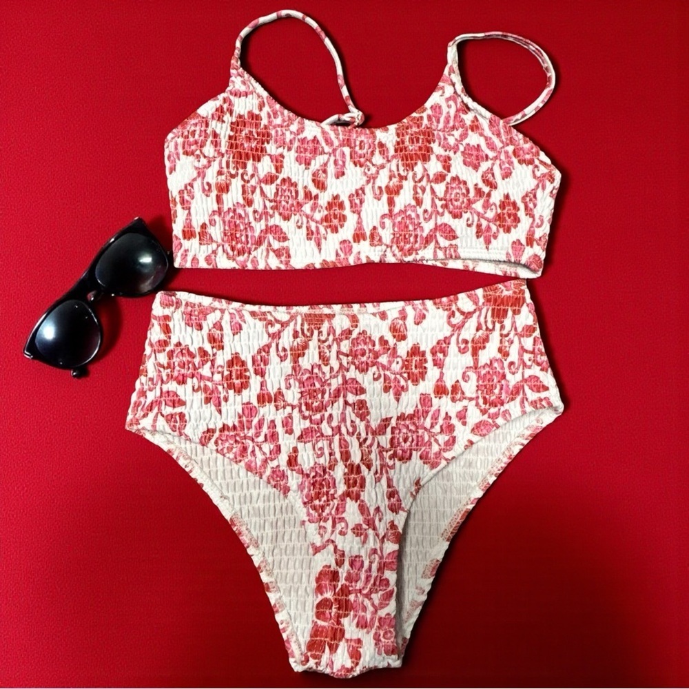 Adorable Girls Smocked Red & White Floral Bikini Set | Size 13Y | NWOT
